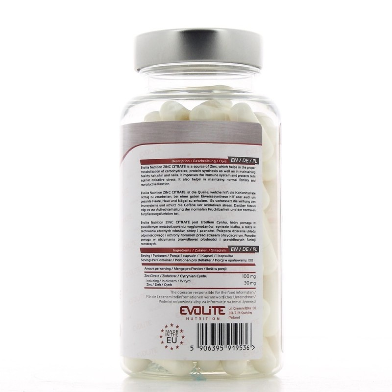 EVOLITE ZINC CITRATE Construction musculaire EVOLITE NUTRITION