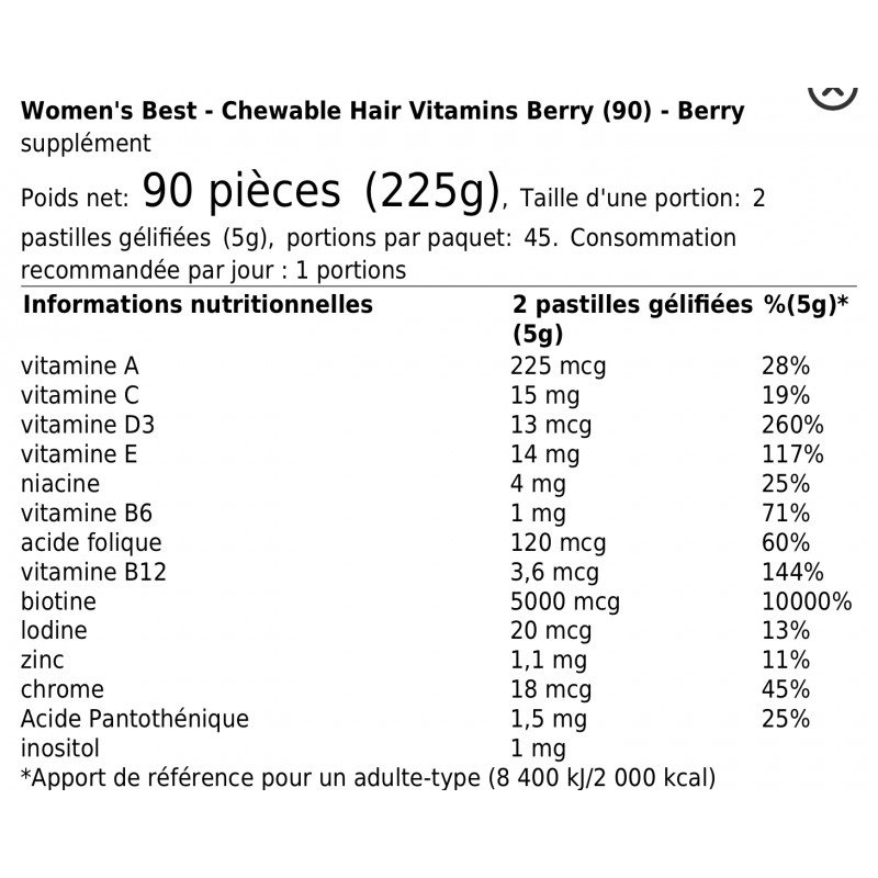 WOMEN'S BEST CHEWABLE HAIR VITAMINES BERRY