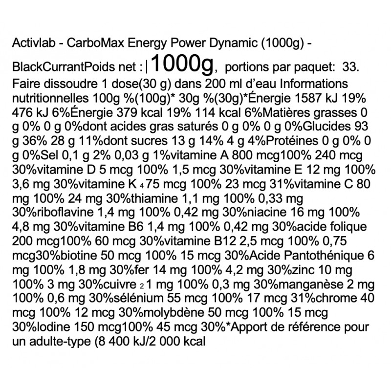 ACTIVLAB CARBOMAX ENERGY POWER DYNAMIC 3KG